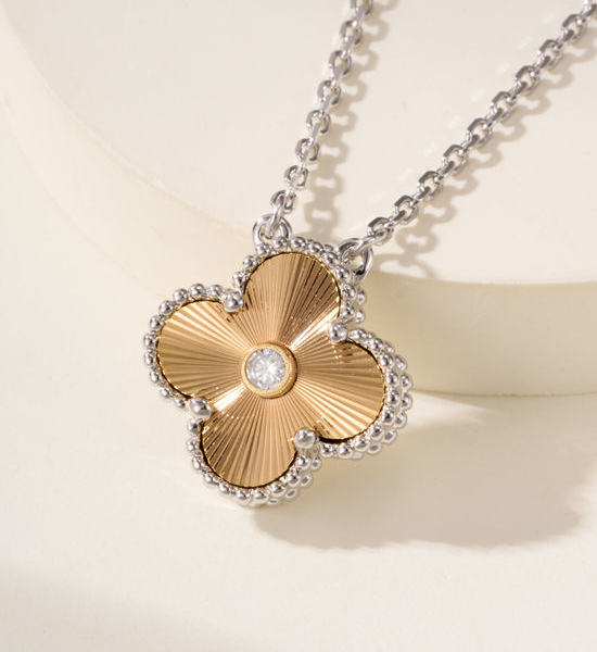 Van Cleef & Arpels VCA Diamond Inlaid Clover Necklace