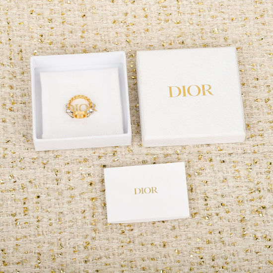 Christian Dior CD Wheat Ear Inlaid Crystal Ring Exquisite Craft