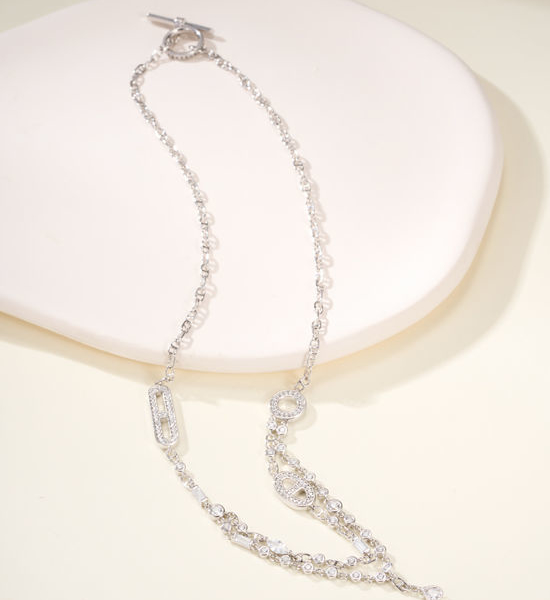 Hermes Double Layer Full Diamond Pendant Necklace