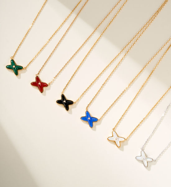 Van Cleef & Arpels VCA Natural Stone Cross Pendant Necklace