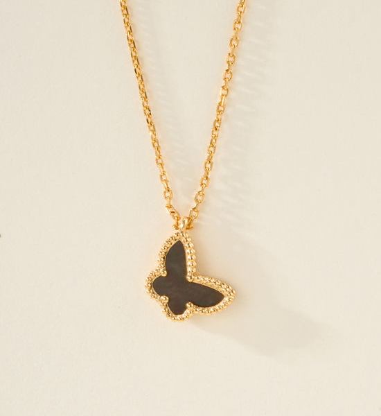 Van Cleef & Arpels VCA Gray Mother of Pearl Butterfly Necklace
