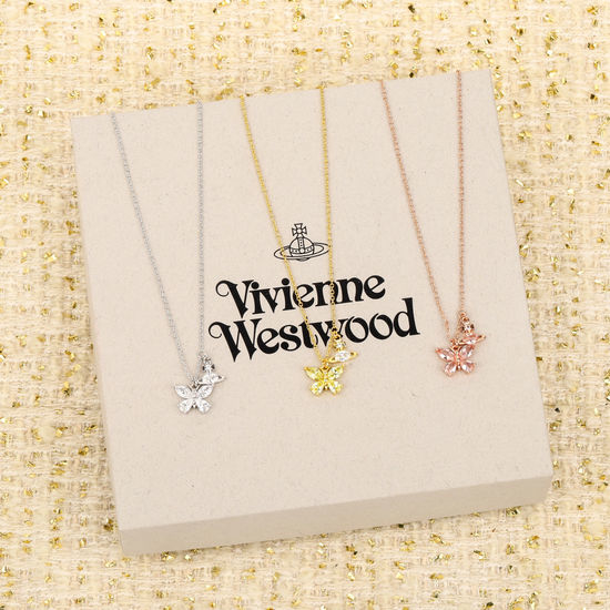 Vivienne Westhood Crystal Saturn Butterfly Pendant Necklace