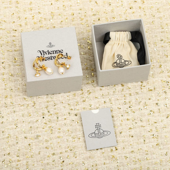 Vivienne Westhood Natural Pearl Saturn Design Earrings