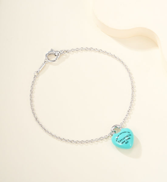 Tiffany & Co. Enamel Heart Charm Silver Bracelet