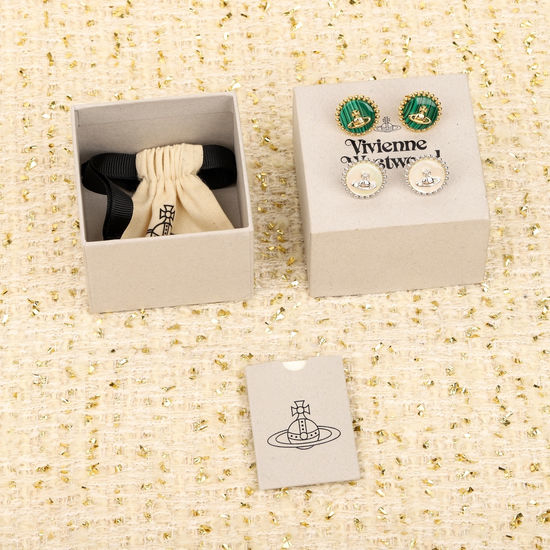 Vivienne Westhood Rhinestone Enamel Saturn Stud Earrings