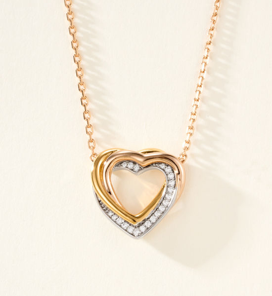Cartier Diamond Inlaid Heart Three Ring Necklace