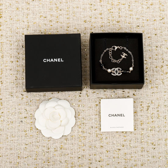 Chanel Black Enamel Bracelet with Crystal Decor