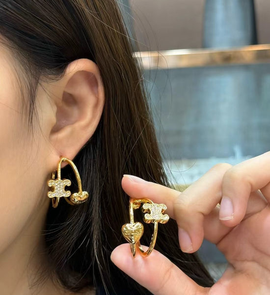 Celine Heart Design Curved Gold Stud Earrings