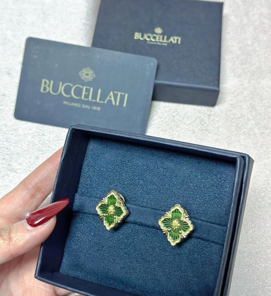 Celine Green Enamel Carved Pattern Earrings