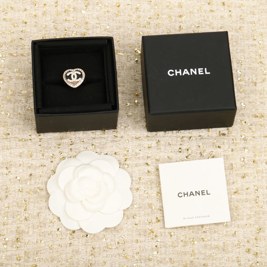 Chanel Enamel Heart Ring with Crystal Accents