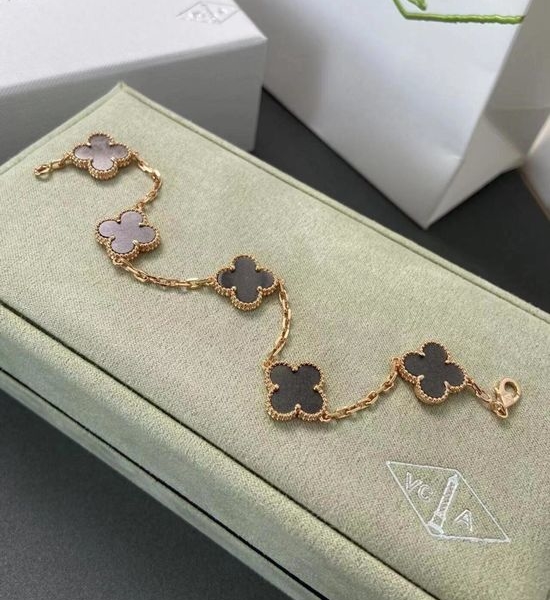 Van Cleef & Arpels VCA Silver Obsidian Clover Limited Bracelet