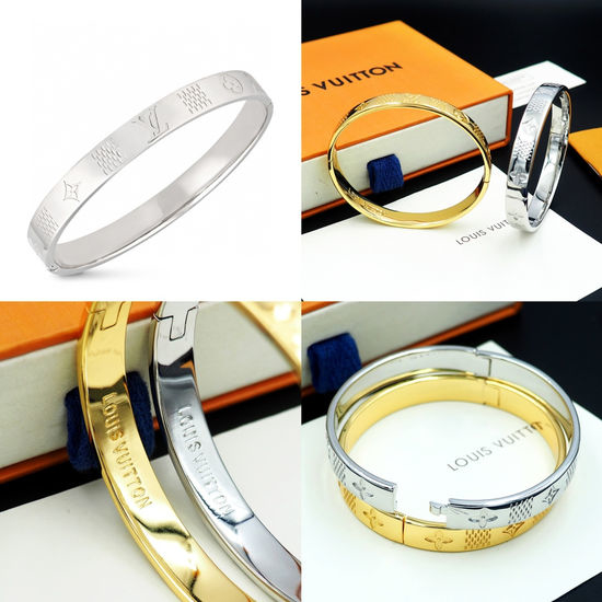 Louis Vuitton LV Check Pattern Engraved Cuff Bangle