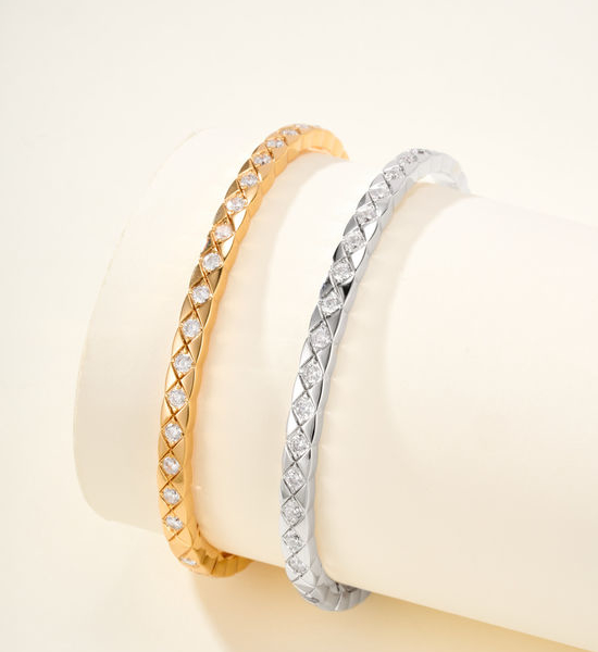 Chanel Thin Diamond Paved Quilted Bangle