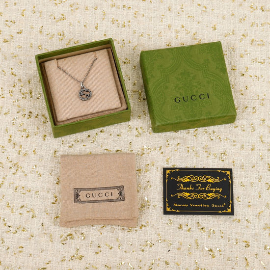 Gucci Engraved Pattern Textured Silver Necklace