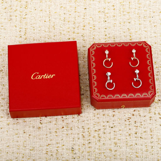 Van Cleef & Arpels VCA 925 Silver Zircon Inlaid Nail Hoop Earrings