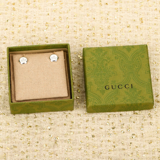 Gucci Engraved Pattern Sterling Silver Stud Earrings
