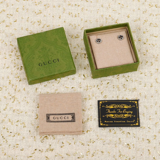 Gucci Interlocking Engraved Silver Earrings