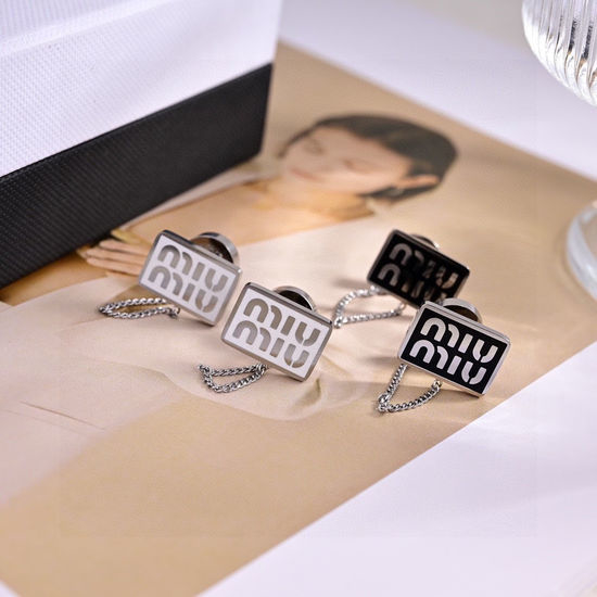 Miu Miu Letter Earrings Elegant Face Slimming Design