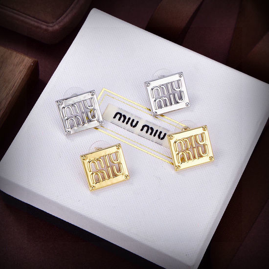 Miu Miu Letter Engraved Metal Stud Earrings