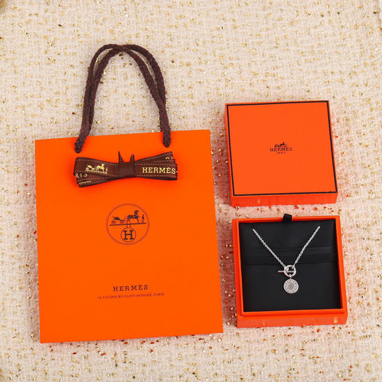 Hermes Sterling Silver Chain Pendant Necklace