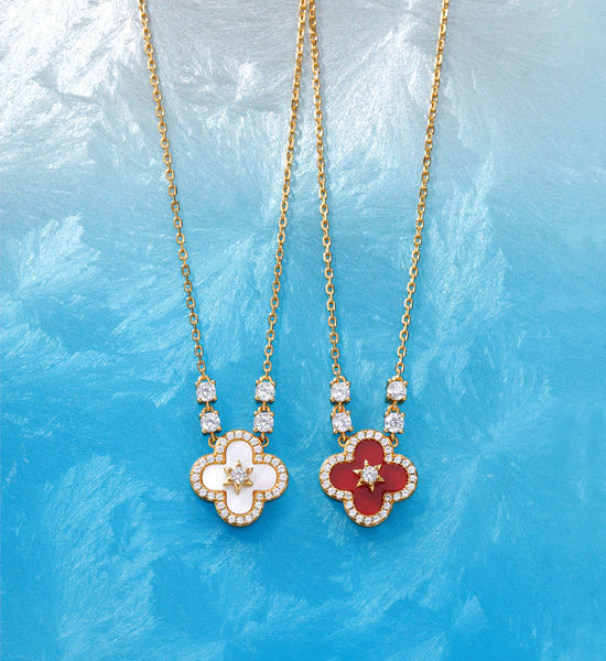 Van Cleef & Arpels VCA Gemstone Hexagram Clover Necklace