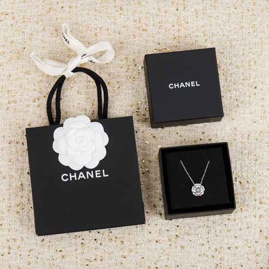 Chanel Stereo Camellia Zircon Pendant Necklace