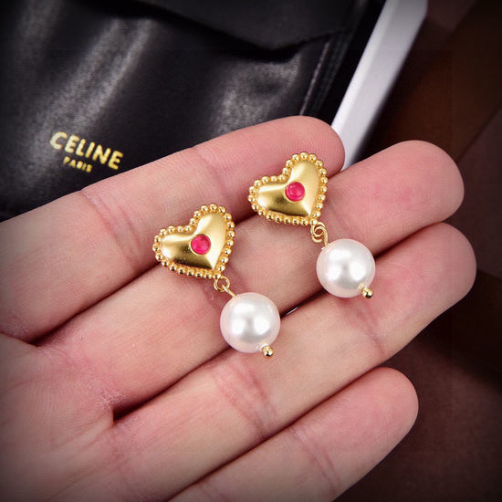 Celine Heart Pearl Gold Plated Earrings