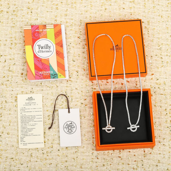 Hermes Pave Diamond Anchor Chain Necklace