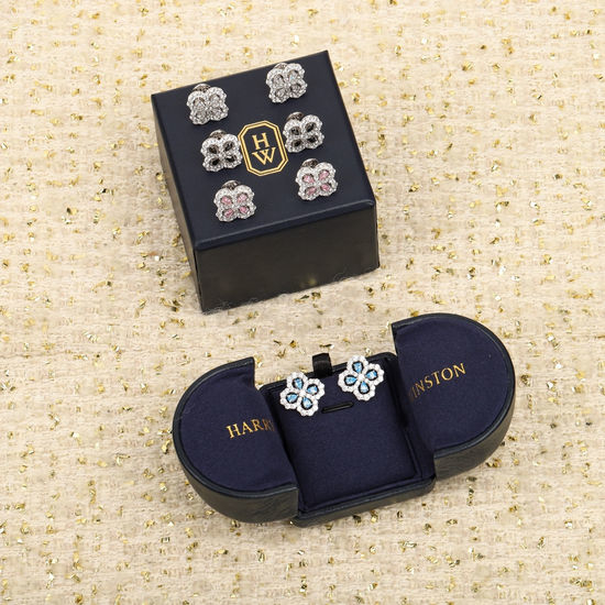 Harry Winston Diamond Drop Design Silver Earrings