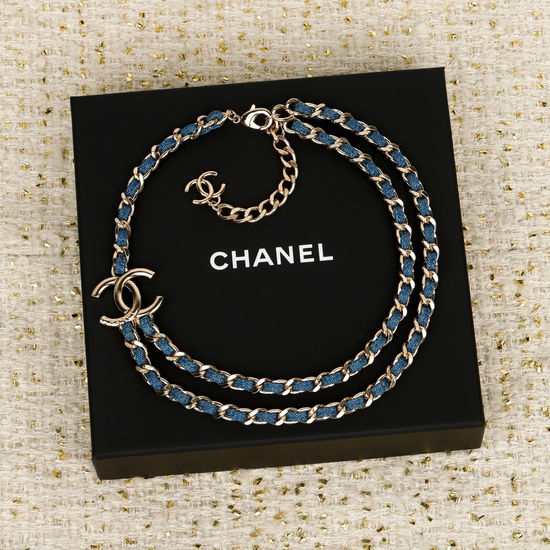Chanel Denim Double Layer Gold Necklace