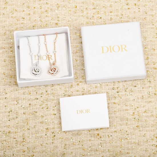 Christian Dior CD Three Dimensional Rose Pendant Necklace