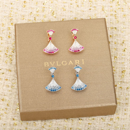 Bvlgari Fan Shape Gemstone Inlaid Drop Earrings