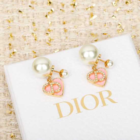 Christian Dior CD Pink Heart Crystal Bead Earrings