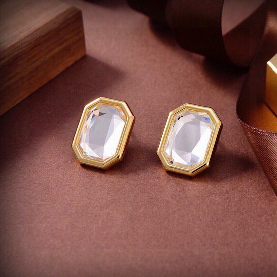 Balenciaga Square Crystal Stud Earrings 18K Gold Plated
