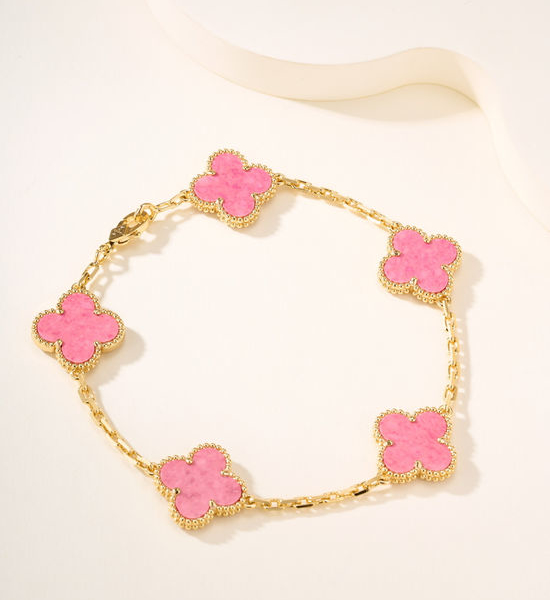 Van Cleef & Arpels VCA Rose Quartz Five Flower Bracelet