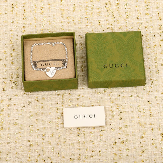 Gucci Sterling Silver Heart Pendant Hoop Earrings