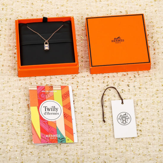 Hermes Diamond Inlaid Rose Gold Clasp Necklace