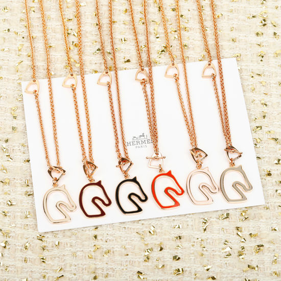 Hermes Hollow Enamel Horse Head Necklace