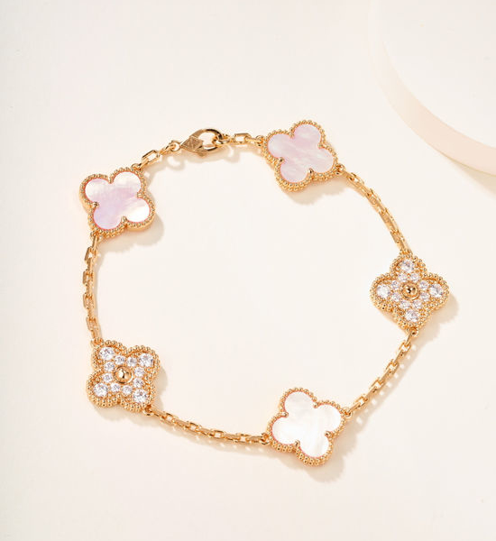 Van Cleef & Arpels VCA Pink Mother Of Pearl Diamond Inlaid Bracelet