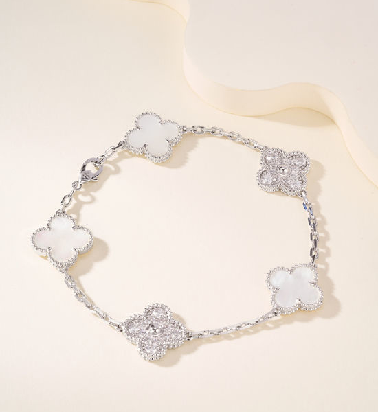 Van Cleef & Arpels VCA White Mother Of Pearl Diamond Inlaid Bracelet