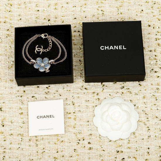 Chanel Denim Camellia Flower Charm Bracelet