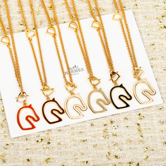Hermes Hollow Enamel Horse Head Necklace