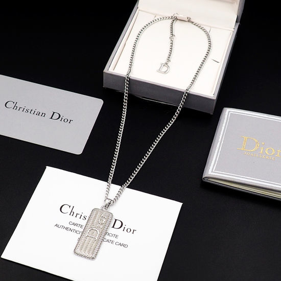 Christian Dior CD Rippled Pattern Pendant Necklace