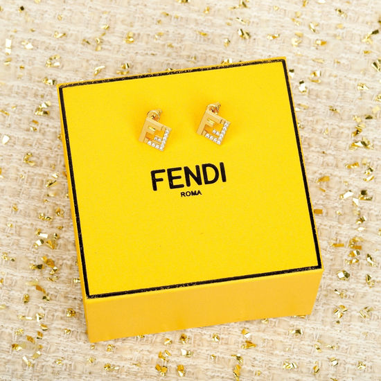 Fendi Elegant Half Diamond Square Stud Earrings