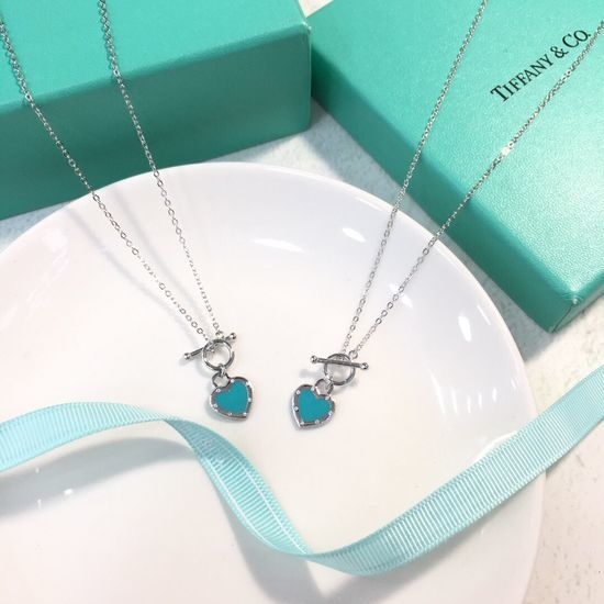 Tiffany & Co. Enamel Heart Pendant Silver Necklace