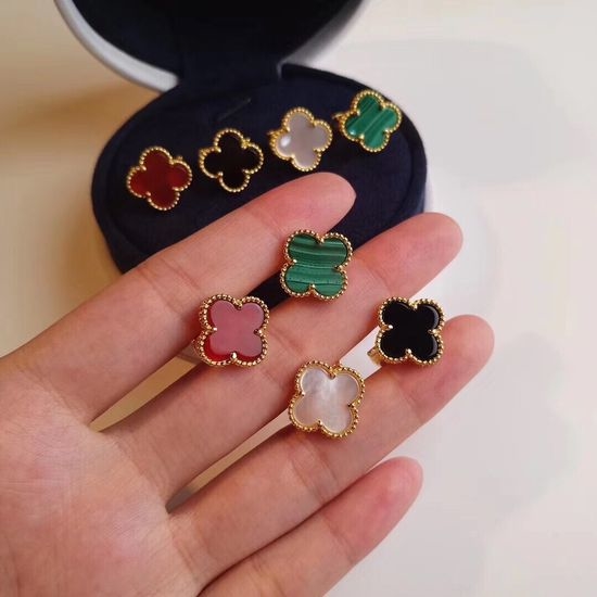Van Cleef & Arpels VCA Natural Stone Four Leaf Clover Earrings