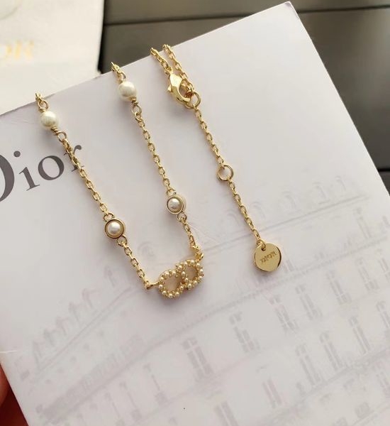 Christian Dior CD Elegant Pearl Necklace in Brass