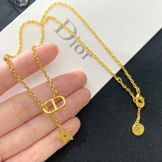 Christian Dior CD Dainty Diamond Star Brass Necklace