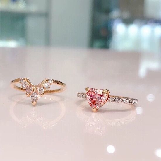 Swarovski Pink Heart Crystal Ring Set