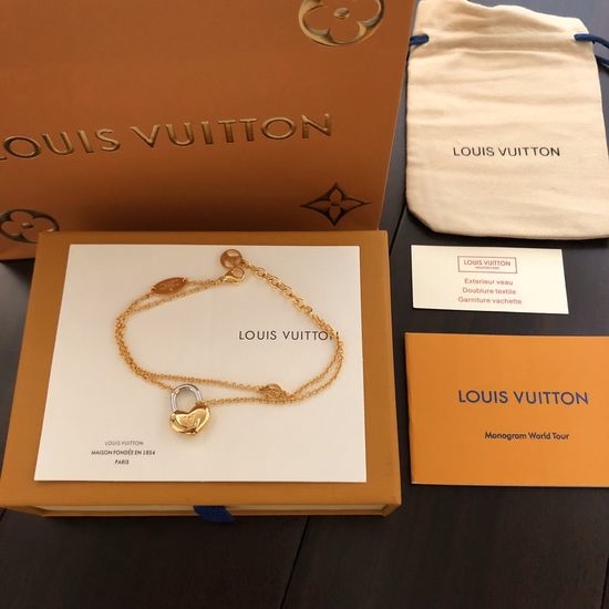 Louis Vuitton LV Gold Tone Lock Charm Bracelet